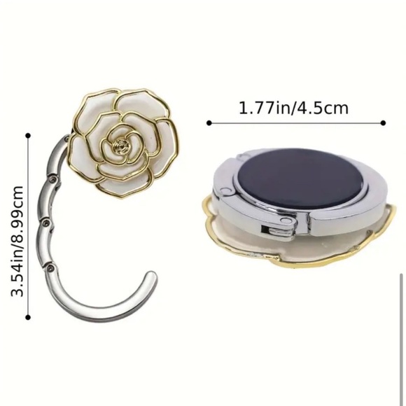 Purse Hook white Rose with Gold Accents - Picture 4 of 4